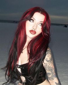 Arsonists Lullaby, Black And Red Hair, Vampire Hair, Band Hairstyles, Hairstyles For Natural Hair, Rubber Band Hairstyles, 2023 Beach, Black Red Hair