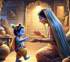 Krishna Illustrations, Krishna Yashoda, Krishna Balram, Little Kanha Ji Images, Yashoda Krishna, Childhood Images, God Krishna, Shri Ram Photo, Little Krishna