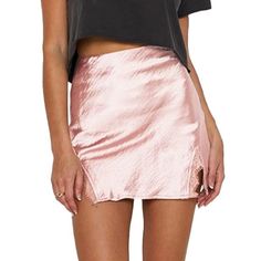 Dusty Pink Satin Mini Skirt With 2 Slits, Lace Details, And Back Zipper Satin Mini Skirt, Metallic Leggings, Liquid Leggings, Solid Leggings, Custom Leggings, Printed Pencil Skirt, Maxi Dress Formal, Plus Size Shopping, Pocket Dress