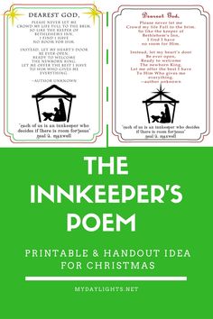 the inkkeeper's poem printable and handout idea for christmas