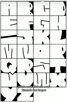 the alphabet and numbers are drawn in black and white, with different letters on them