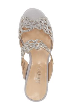 Scintillating jewels call attention to an elegant evening sandal set on a shapely low heel. 2 1/2" heel (size 8.5) Slip-on style. Textile upper/synthetic lining/textile sole. By J. Reneé; imported. Women's Shoes. Comfy Wedding Shoes, Mother Of The Bride Shoes, Bride Sandals, Low Heel Dress Shoes, Bling Dress, Wedding Shoes Low Heel, Black Heels Low, Wedding Shoes Bride, Dressy Shoes