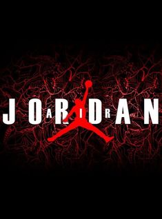 the jordan logo on a black background with red and white paint splattered over it