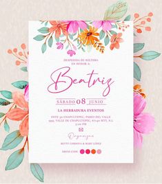 a wedding card with watercolor flowers on it