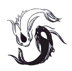 a black and white drawing of a dragon's head with long, wavy hair