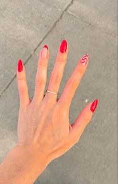 Red Nail Summer Designs, Classic Red Nails Design, Red Acrylic Nails Summer, Red Nails Vacation, Cute Red Summer Nails, Red Festival Nails, Red Nail With Design, Red Design Nails Acrylic, Red Nail Summer