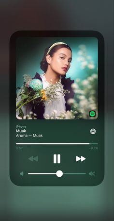 the music player is displaying an image of a woman with flowers in her hair