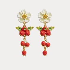 Detail Plating: 18K Gold Materials: 18K Gold on Brass, Enamel, Silver Size: 1.93"*0.75"(49mm*19mm) Weight: 5.7g/pr Flowers Earrings, Enamel Stud Earrings, Virtual Wardrobe, Simple Gift Wrapping, Blue Morpho, Fruit Jewelry, Romantic Jewellery, Prom Jewelry, Dope Jewelry