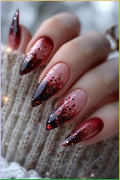 Trendy Red Nails, Nails Reference, Uñas Color Coral, Coral Nails With Design, Vampire Nails, Glitter Polish, New Years Eve Nails, Witchy Nails, Coral Nails