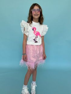 Shimmer and feathers for a fancy summer look! ✨🌸 Embrace the glam with the Feather Trims Pink Sequin Skirt, a perfect pink outfit idea for the season. Feather Trim Skirt, Pink Sequin Skirt, Unique Skirt, Unique Skirts, Feather Trim, Perfect Pink, Pink Sequin, Pink Outfits, Summer Look