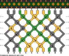 the pattern is shown in green, yellow and grey colors with numbers on each side