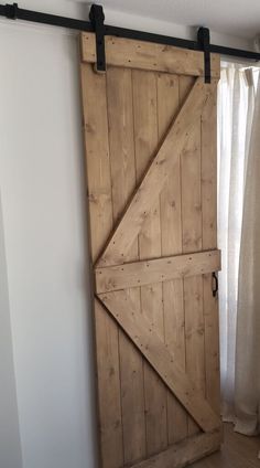 an open wooden door in the corner of a room