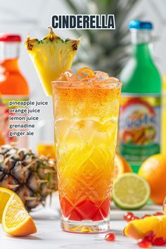 there is a pineapple juice with orange and lemonade in front of the drink