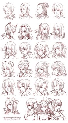 an image of anime hair styles and how to draw them with pencils on paper