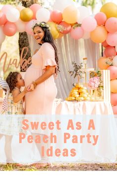 Peaches And Cream Baby Shower Ideas, Peaches And Cream Party, Peach Theme Centerpieces, Candied Peaches Slices, Baby Shower Ideas Girl Summer, Simple Baby Shower Ideas Girl