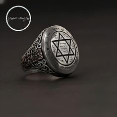 The special protective seal of Prophet Solomon, which we made from 925 carat, is designed for you, it is made for each finger, Solid 925 Sterling Silver Seal Of Solomon Ring Handmade Silver Jewelry Round Men Ring Gift For Her Talisman Ring Jewelry * PRODUCT DETAILS - Material: Solid 925 Sterling Silver * PRODUCTION METHOD Carefully handmade. - Modern and maintenance-free. - ready to ship in 2-3 working days. *SIZING -Al Sizes Are Available, Please Ask, We Can Produce Your Size. - Please Make Sur Silver Engraved Spiritual Signet Ring, Spiritual Engraved Silver Signet Ring, Engraved Silver Signet Ring With Spiritual Style, Spiritual Silver Engraved Ring With Engraving Option, Star Of David Engraved Ring As Gift, Star Of David Engraved Rings For Gifts, Engraved Star Of David Ring As Gift, Silver Engraved Star Of David Ring, Silver Star Of David Spiritual Rings