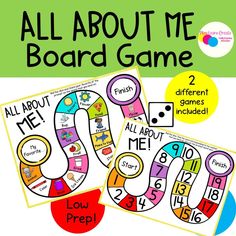 the all about me board game is shown with two different games included for each player