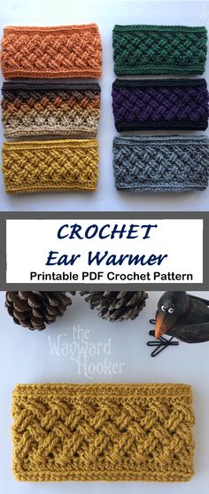 the crochet ear warmer pattern is shown in different colors