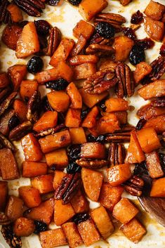 roasted sweet potatoes with pecans and raisins