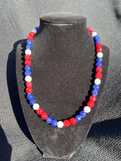 Jose Alvarado, Baseball Jewelry, Baseball Necklace, White Beaded Necklace, Baseball Gear, Sparkle Necklace, Red Blue White, Necklace Red, Ball Necklace