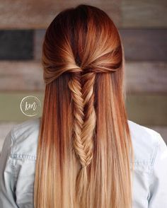 Pumpkin spice latte Balayage Cooper Balayage Fall Balayage Fish tail braid Marmalade Cake, Pumpkin Spice Hair, Ombre Hair Blonde, Long Red Hair, Ombré Hair, Ombre Hair Color, Summer Hair Color, Long Red, Blonde Ombre