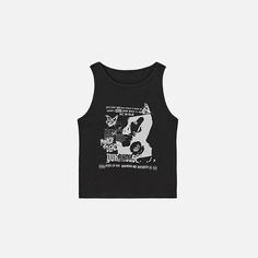 Front view of the black Graphic Print Punk Tank Top in a gray background Punk Tank Top, Elegant Shirt, White Tank Top, Print Shirt, Black Tank Tops, Mens Tank Tops, Graphic Prints, Daily Wear, White And Black