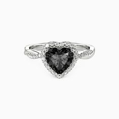 a black and white heart shaped diamond ring