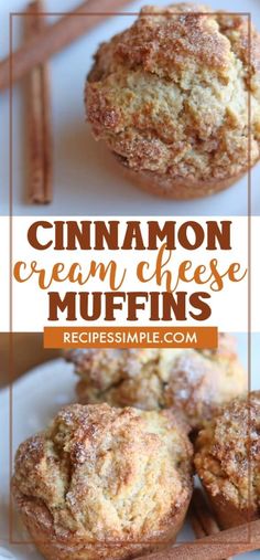 cinnamon cream cheese muffins on a white plate