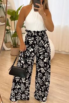 Print Pants Outfit, High Waist Wide Leg Pants, Printed Wide Leg Pants, Floral Fit, Print Pants, Maxi Dress Formal, Loose Pants, Pantalon Large, Short Leggings