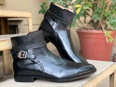 ♛ 𝐖𝐞𝐥𝐜𝐨𝐦𝐞 𝐭𝐨 𝐓𝐡𝐞𝐖𝐨𝐥𝐟𝐖𝐚𝐥𝐤 ♛  A name of Friendly Handcrafting, Fit and Freedom of Expression  ꧁༒☬Bespoke Handmade Men Black Color Pure Calf Leather Ankle High Jodhpur Boots, Wedding Boots, Party Boots, Men Custom Boots☬༒꧂ ♕𝐂𝐨𝐥𝐨𝐫 ➽ Black ♕𝐒𝐭𝐲𝐥𝐞 ➽ Jodhpur Ankle high Men Boots ♕𝐋𝐞𝐚𝐭𝐡𝐞𝐫 𝐇𝐞𝐞𝐥  ♕𝐋𝐞𝐚𝐭𝐡𝐞𝐫 𝐒𝐨𝐥𝐞  ♕𝐔𝐩𝐩𝐞𝐫 𝐌𝐚𝐭𝐞𝐫𝐢𝐚𝐥 ➽ Genuine Cow Leather  𝙃𝙖𝙣𝙙𝙢𝙖𝙙𝙚 𝙒𝙞𝙩𝙝 𝙇𝙤𝙫𝙚 𝙖𝙣𝙙 𝘾𝙖𝙧𝙚  ミ★ 𝐀 𝐆𝐞𝐧𝐭𝐥𝐞𝐦𝐚𝐧'𝐬 𝐆𝐮𝐢𝐝𝐞 𝐭 Boots Wedding, Ankle High Boots, Party Boots, Jodhpur Boots, Men In Heels, Wedding Boots, Custom Design Shoes, Custom Boots, High Ankle Boots