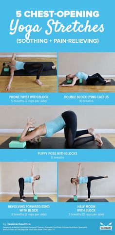 Grab a pair of yoga blocks and stretch into these chest-opening poses to improve your posture and relieve tight muscles. Get all stretches here: https://paleo.co/chestopeningyoga #mobility #yoga #stretches #stretching Yoga Blocks Exercises, Yoga Ashtanga, Yoga Nature, Ashtanga Vinyasa Yoga, Chest Opening, Sup Yoga, Yoga Iyengar, Bikram Yoga