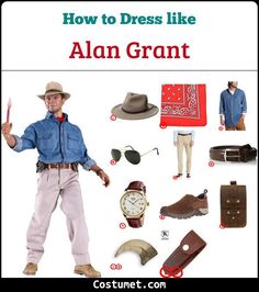 an image of a man with many items in front of him and the words how to dress like aln grant