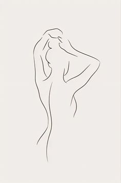 a drawing of a woman's back with her hands behind her head, in black and white