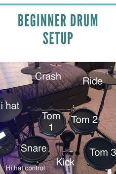 an image of a drum set with instructions for beginners to play drums and how to use it