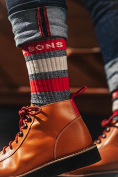 &SONS Baseline Socks in Grey Marl Feet Warmers, Boot Pulls, Sock Drawer, Classic Grey, Create Shirts, Pretty Clothes, Striped Socks, Brown Leather Boots, High Fashion Street Style