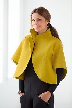 citrine Yellow Jacket, Coat Fashion, Wool Jacket, Sleeve Designs, Batik, Chic Style, Shawl, Winter Fashion, Cape