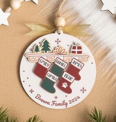 a christmas ornament hanging from a tree