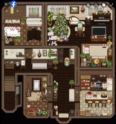 the floor plan of a house with furniture and decorations on it, including a living room