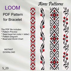 the pattern for bracelets is shown in red and black