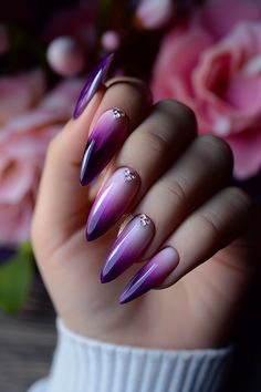 26 Romantic and Cute Purple Valentine Nail Designs - On Your Journey Purple And Pink Nails, Purple Ombre Nails, Purple Valentine, Valentine Nail, Purple Nail Designs, Nail Designs Valentines, Ombre Nail Designs