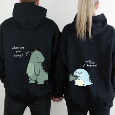 Lovely Dinosaur Matching Couple Hoodie Sweatshirt for Couple, Cute Dinosaur Matching Hoodie Gift For Couple, Matching Sweatshirt, Gift For Lovers * Price is including only 1 item * Gildan Heavy Blend    Adult Hooded Sweatshirt * 8-ounce, 50/50 cotton/poly * Double-needle stitching at waistband and cuffs * Double-lined hood with dyed-to-match drawcord * 1x1 rib knit cuffs and waistband with spandex * Front pouch pocket Couples Sweatshirts Hoodie, Cute Couple Hoodies, His And Hers Hoodies, Matching Hoodies For Couples, Girlfriend And Boyfriend Goals, Matching Hoodies, Cute Couple Gifts, Couple Cute, Cute Couple Outfits