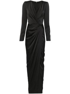 black satin finish concealed rear hook and zip fastening V-neck shoulder pads long sleeves pleat detailing gathered detailing side slit full lining straight hem floor-length Wardrobe Edit, Yoko London, Satin Gown, Exclusive Fashion, Lady Dior, Coat Dress, Black Satin, Satin Finish, Jacket Tops