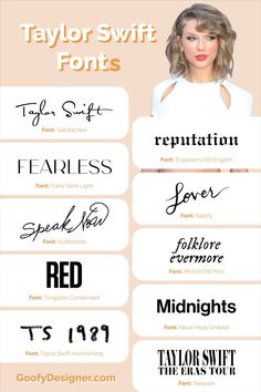 the different font styles for taylor swift's font and numbers on this page are also available