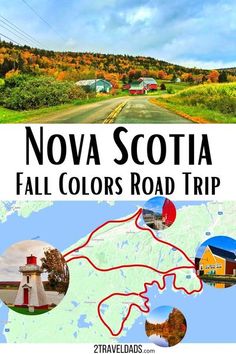 a map with the words nova scotta all colors road trip