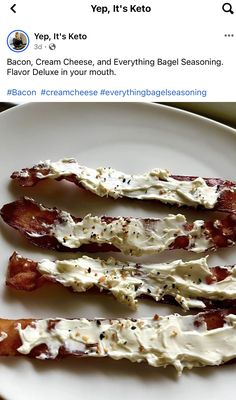 bacon on a plate with cream cheese and everything bagel seasoning