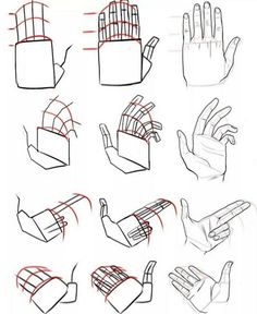 how to draw hands with different positions and shapes for each hand, from the top view