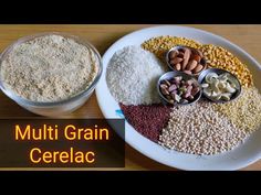 an assortment of cereals and nuts on a plate with the words multi grain cerelac