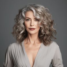 27 Flattering Curly Hairstyles for Women Over 60 Brown Lowlights, Grey Curly Hair, Grey Hair Inspiration, Gray Hair Highlights, Curly Hair Women, Hairstyles Over 50