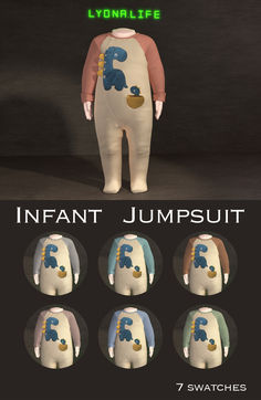 an image of the front and back of a baby's jumpsuit in different colors