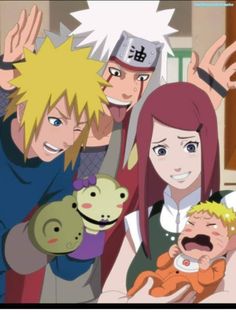 naruto and his family are posing for a photo with the baby in their arms